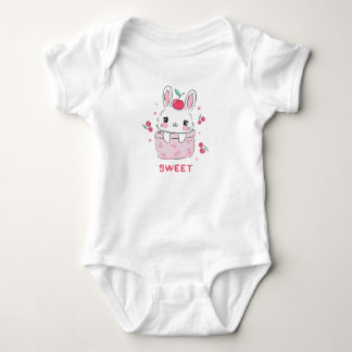 Cute Bunny in Pink Cherry Pocket - Sweet Kawaii Il Baby Bodysuit