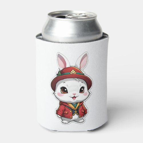 Cute Bunny in Red Clothes Can Cooler