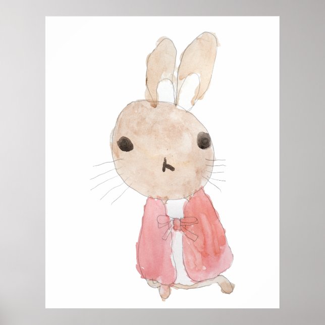 cute bunny in red jacket watercolor 2023 poster (Front)