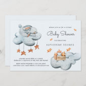 Cute Bunny In the Clouds Baby Shower Invitation (Front/Back)