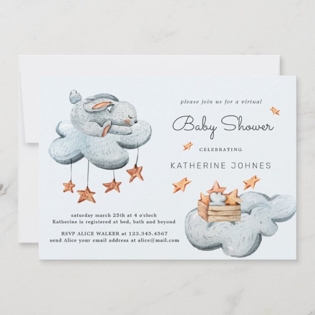 Cute Bunny In the Clouds Baby Shower Invitation (Front)