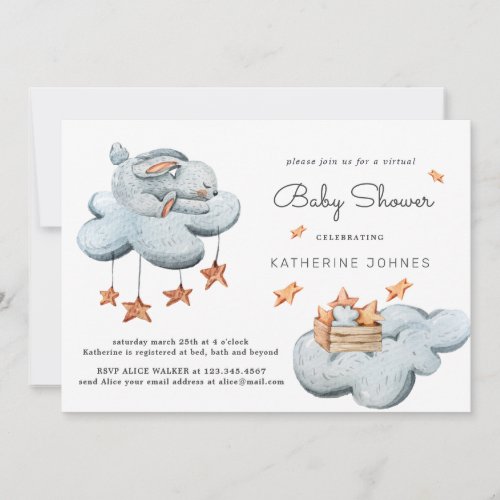 Cute Bunny In the Clouds Baby Shower Invitation
