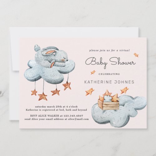 Cute Bunny In the Clouds Baby Shower Invitation