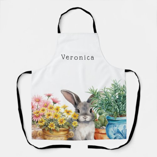 Cute Bunny in the Garden All_Over Print Apron