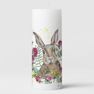 Cute bunny in watercolor flowers pillar candle