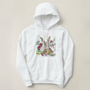 Cute bunny in watercolour flowers hoodie