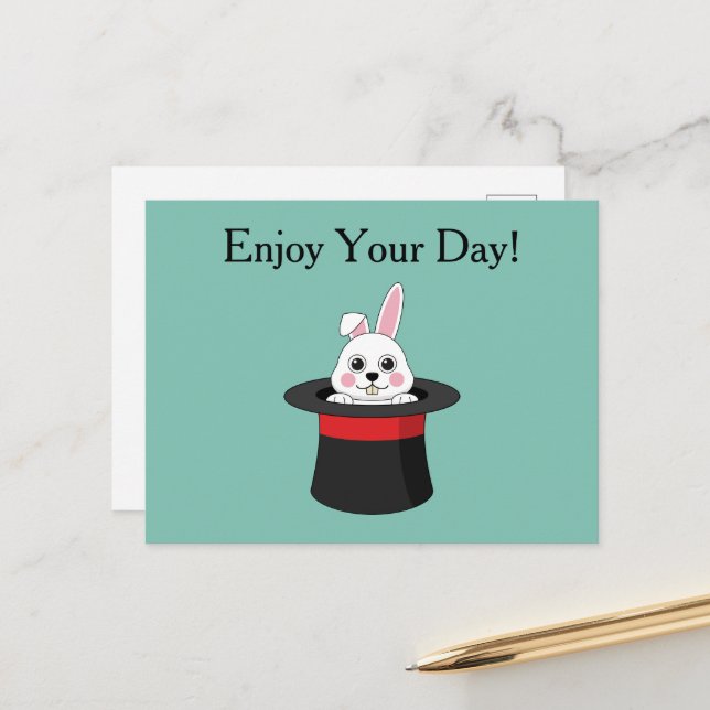 Cute Bunny in Wizard Hat Personalize Holiday Postcard (Front/Back In Situ)