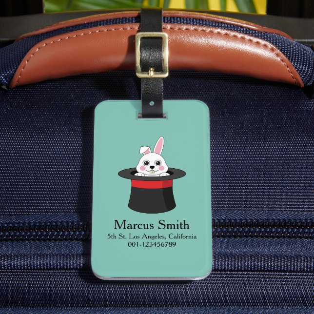 Cute Bunny in Wizard Hat Personalize Luggage Tag (Front Insitu 2)