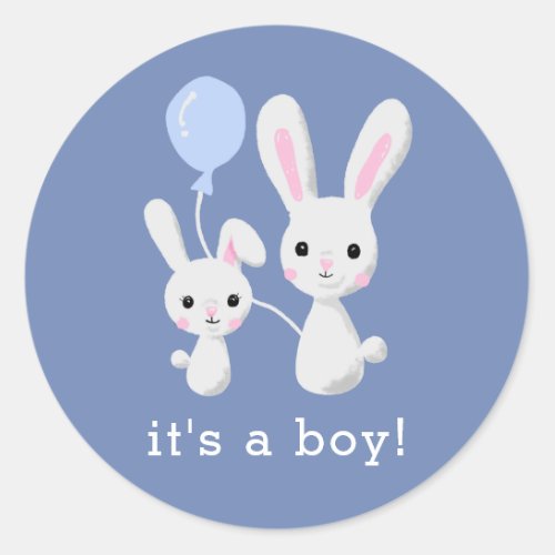 Cute Bunny Its A Boy Blue Baby Shower Classic Round Sticker