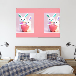 Cute Bunny its Mom Holding Hearts Affection Love Canvas Print