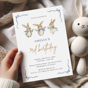 Cute Bunny Kid Easter 3rd Birthday Party Invitation