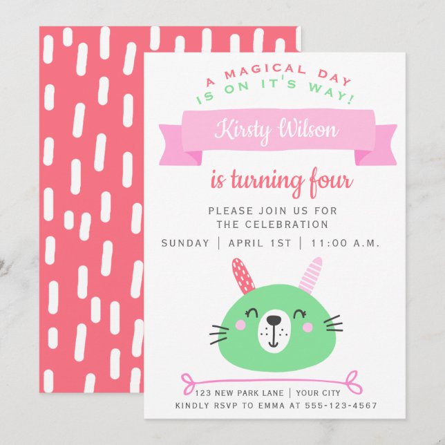 Cute Bunny | Kids Birthday Celebration Invitation (Front/Back)