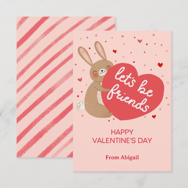 Cute Bunny Kids Classroom Valentine Note Card (Front/Back)