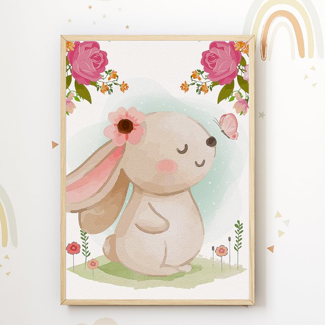 Cute Bunny Kids Room Poster Animal Nursery Print (Creator Uploaded)