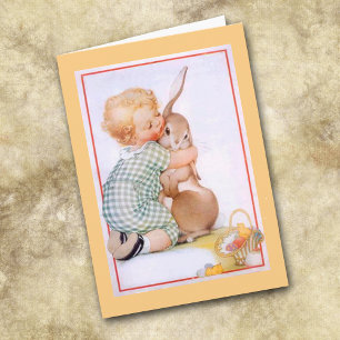 Cute Bunny Kiss Vintage Easter Card