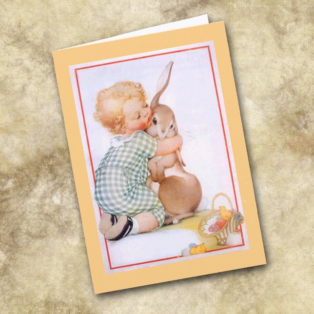 Cute Bunny Kiss Vintage Easter Card (Creator Uploaded)