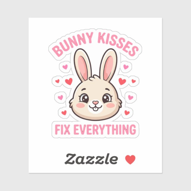 Cute Bunny Kisses Fix Everything Rabbit Lover Sticker (Sheet)