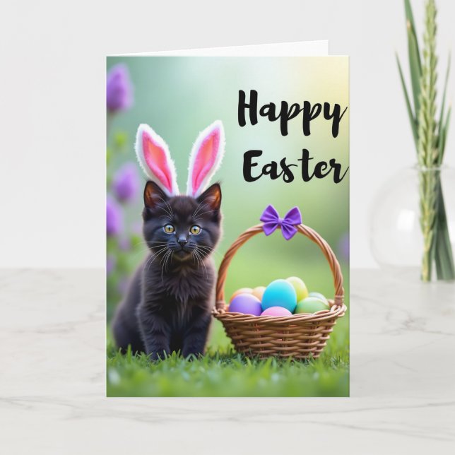 Cute Bunny Kitty Spring Card (Front)