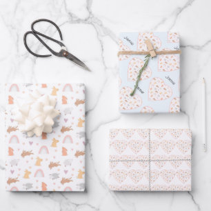 Cute Bunny Lamb Easter Name Wrapping Paper Sheets