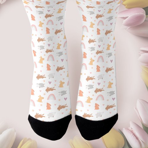 Cute Bunny Lamb Easter Pattern Monogram Socks