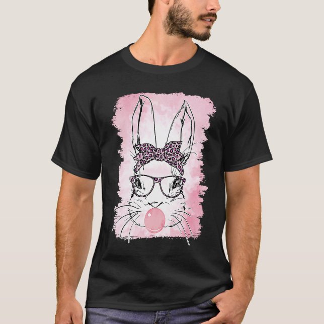 Cute Bunny Leopard Bunny Glasses Bubblegum Easter  T-Shirt (Front)