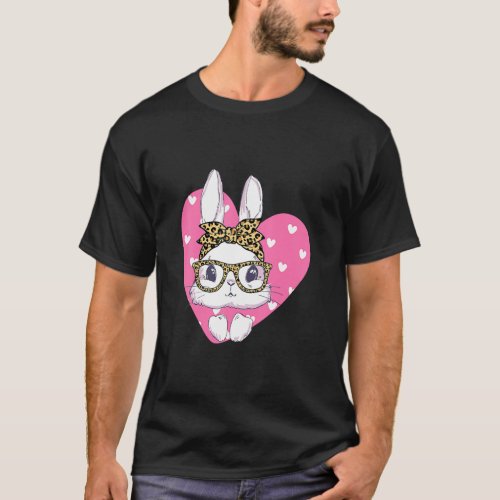 Cute Bunny Leopard Messy Bun Glasses Headband Happ T_Shirt