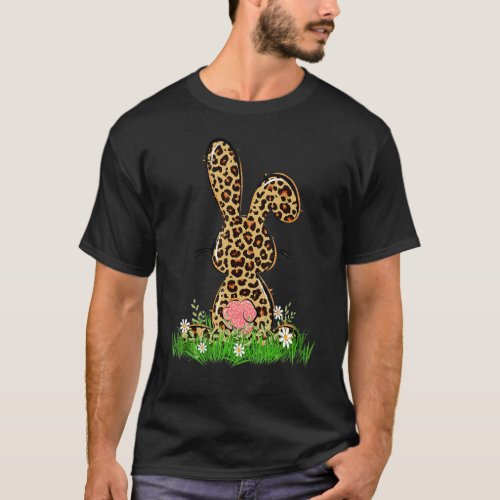 Cute Bunny Leopard Print Floral Happy Easter Day 2 T_Shirt