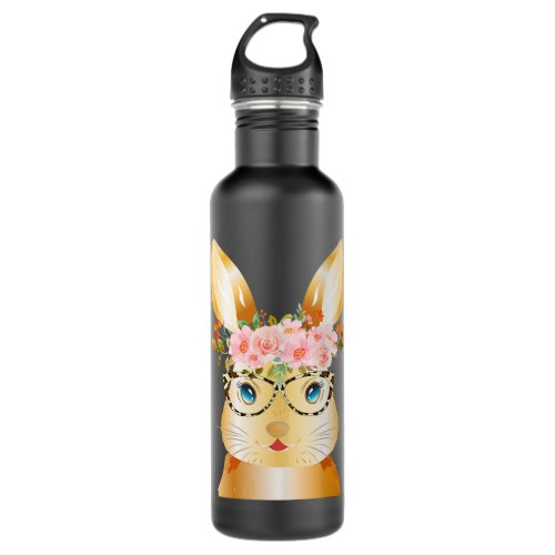 Cute Bunny Leopard Sunglasses Flowers Girls Women  Stainless Steel Water Bottle