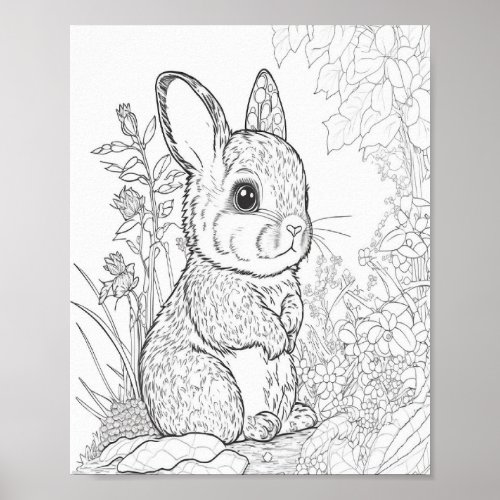 Cute Bunny Line Art Color Me In Project for Kids Poster