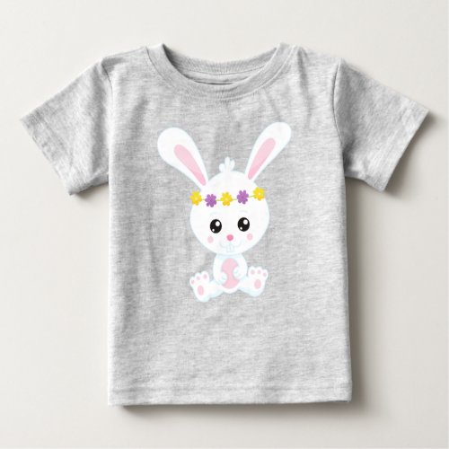 Cute Bunny Little Bunny White Bunny Flowers Baby T_Shirt