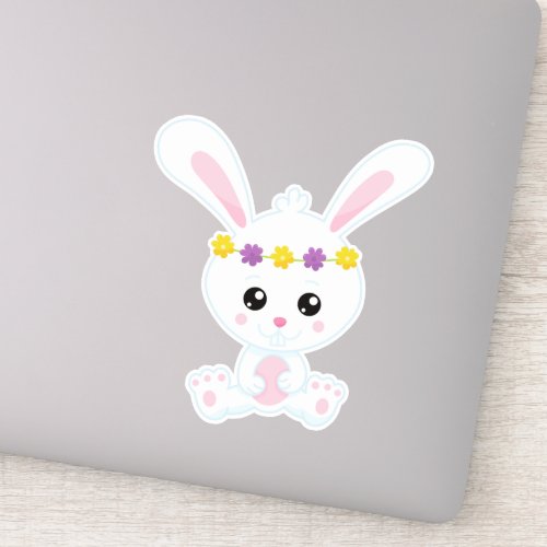 Cute Bunny Little Bunny White Bunny Flowers Sticker