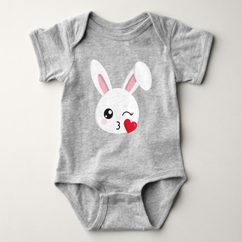 Cute Bunny Little Bunny White Bunny Heart Kiss Baby Bodysuit