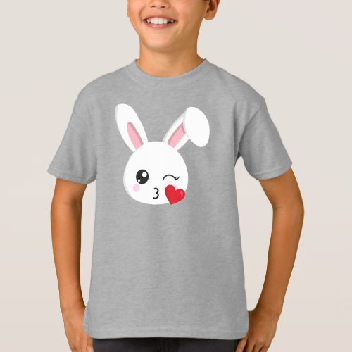 Cute Bunny Little Bunny White Bunny Heart Kiss T_Shirt