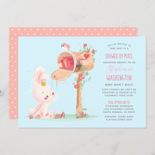 Cute Bunny Long Distance Baby Girl Shower By Mail Invitation