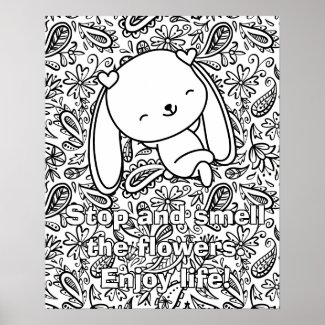 Cute Bunny Lounging in Flowers Adult Coloring Post