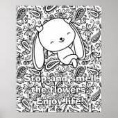 Cute Bunny Lounging in Flowers Cute Adult Coloring Poster (Front)