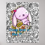 Cute Bunny Lounging in Flowers Cute Adult Coloring Poster