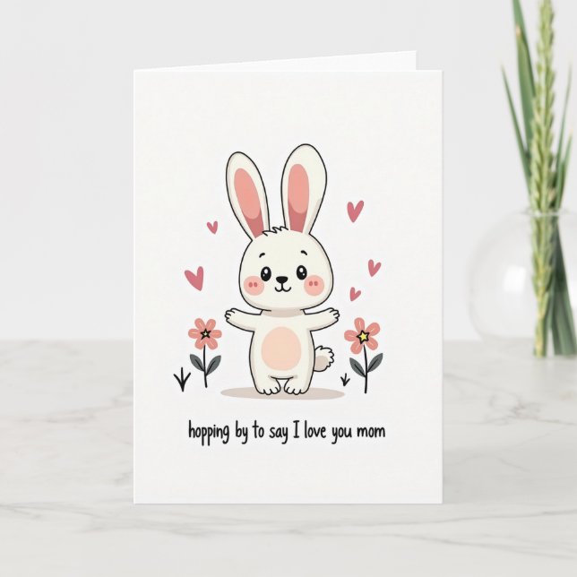 Cute Bunny Love Blossom Card (Front)
