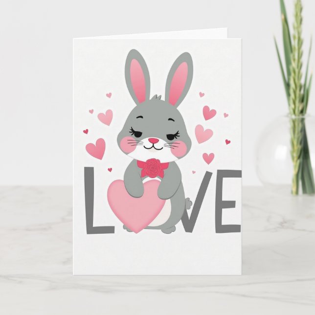 Cute Bunny Love Heart Card (Front)