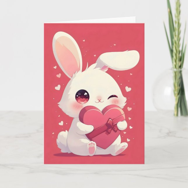 Cute Bunny Love Heart Holiday Card (Front)