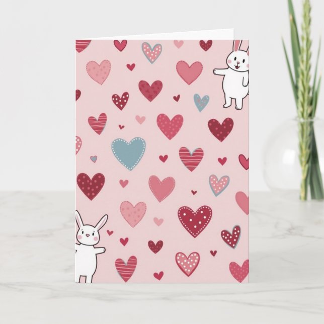 Cute Bunny Love Hearts Card (Front)