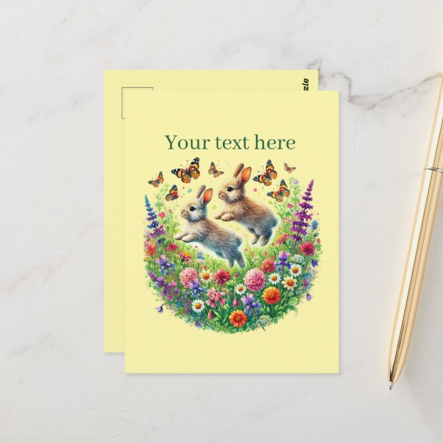 Cute bunny lovers customizable postcard (Front/Back In Situ)