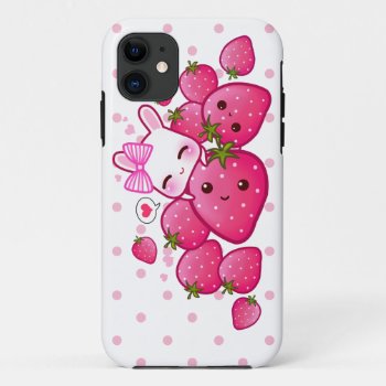 Cute Bunny Loves Kawaii Strawberries Iphone 11 Case by Chibibunny at Zazzle