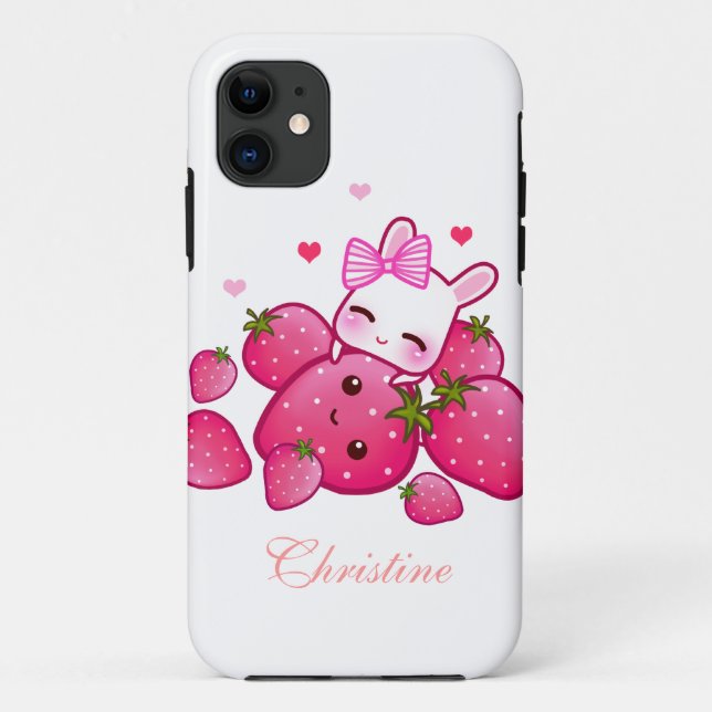 Cute bunny loves kawaii strawberry - Personalized Case-Mate iPhone Case (Back)