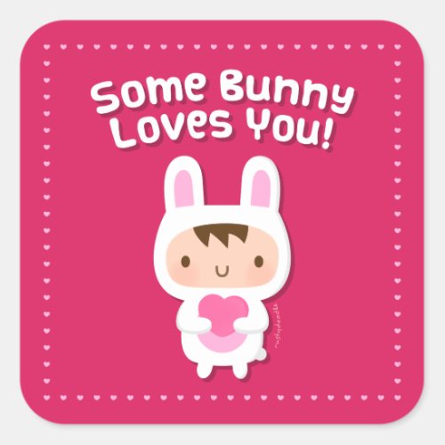 Cute Bunny Loves You Love Confession Pink Square Sticker