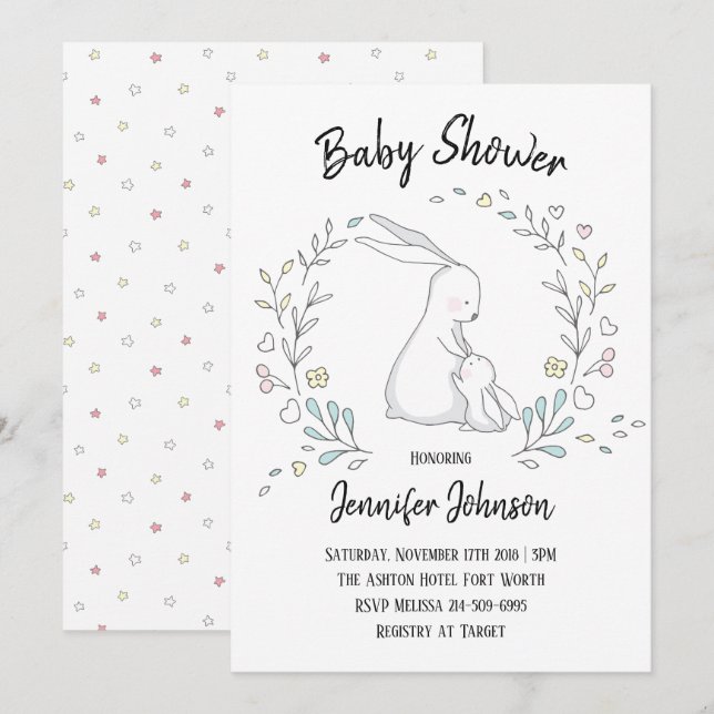 Cute Bunny Mama and Baby Shower Invitation (Front/Back)