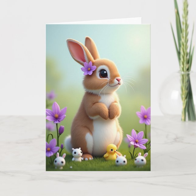 Cute Bunny Meadow Friend Card (Front)