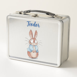 Cute Bunny Metal Lunch Box   Personalized Kids 