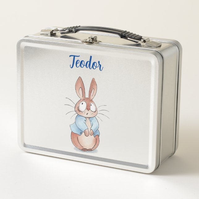 Cute Bunny Metal Lunch Box | Personalized Kids  (Front)