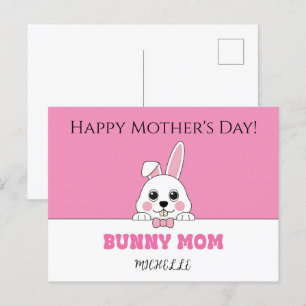 Cute Bunny Mom Pink Personalized Holiday Postcard